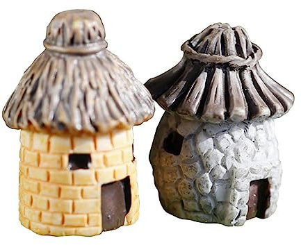 Toddmomy Lot De 2 Mini-Maisons Décoratives en Résine Pots De Bonsaï Jaunes Et Gris Miniatures pour Décoration Dintérieur