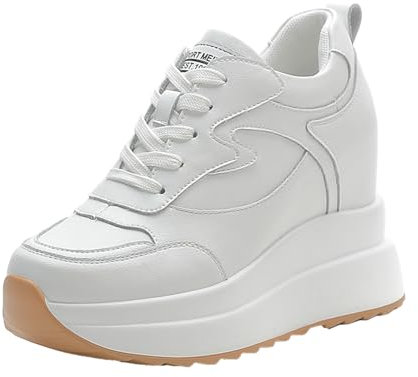 AONEGOLD Baskets Talon Compensées Femme Plateforme Chaussure de Sport Casual À Lacets Baskets Cuir Mode Chaussures Talon de 10 cm à L'intérieur Hausse(Blanc 309,Taille 40)