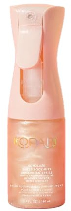Kopari Rose Gold Sunglaze Sheer Body Mist Sunscreen SPF 42, Infused with Shimmering Body Oil, Hydrating Mist, Hydrates, Brightens, Makeup Friendly, Gives Skin a Glowy Finish, Lightweight,
