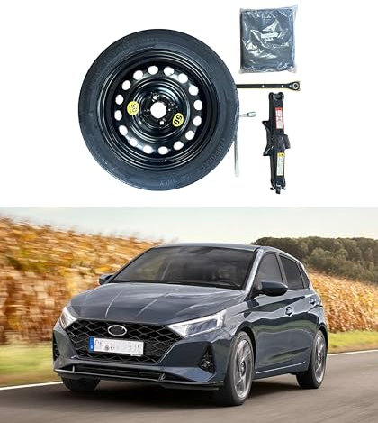 Kit de roue de secours D'ANGELO 1988 16 compatible avec Hyundai I20 avec Cric, clé et sac 125/70R16 Gris métallique