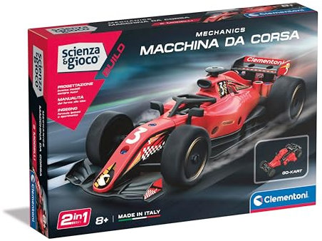 Clementoni- Scienza E Gioco Build-Macchina Modellino Corsa da Costruire, Auto Sportiva Supercar Rossa, Costruzioni, Meccanica, Scientifico 8 Anni, Italiano, Made in Italy, Colore Rosso, 19369