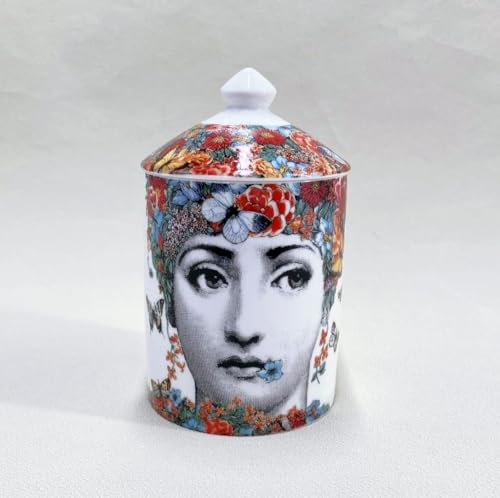 AlphaDesignLuxe Dekorativer Kerzenhalter, handgefertigt, Aromatherapie-Kerzenglas, italienisches Designer-Dekor, modische Tischvase, moderne Kunst, weibliches Gesicht, Augen, Lippen, Mittelstück