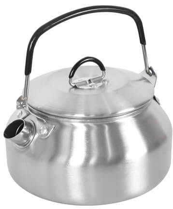 1L Camping Wasserkocher Edelstahl Lagerfeuer Campingkessel, Camping Kettle Camp Tee Kaffeekanne, Leichte Teekanne Schnell Erhitzen Kochendem Wasser für Wandern Picknick Reisen (Silber)