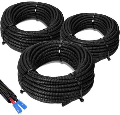 Sasylvia 1/4, 1/2, 3/8 x 25 Ft Split Wire Loom Tubing Wire Loom Assortment Split Cable Sleeves Bulk Flexible Electrical Conduit Protective kit