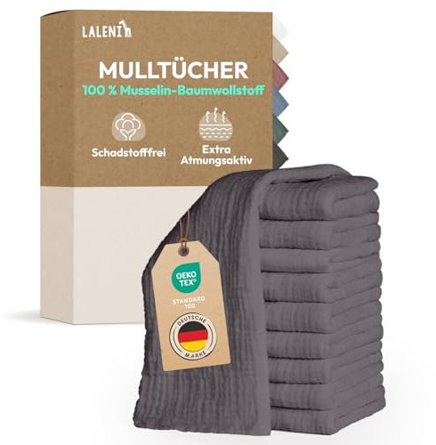 Laleni Spucktücher Baby im 30er Set aus reiner Baumwolle - schadstofffreie Mulltücher Baby 70x70 - zert.saugstarke Mussellintücher weich - Musselin Tuch als Mullwindel waschbare Mulltücher - Anthrazit