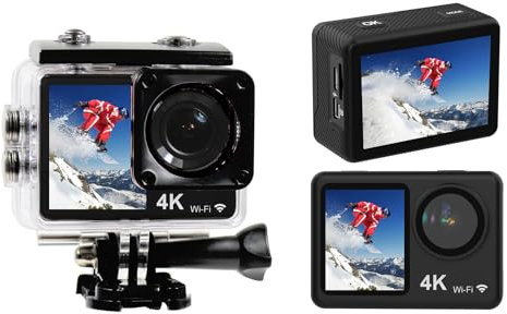 Andoer 4K 60FPS Action Camera 24MP WiFi Sports Camera 170° Wide Angle Lens Dual Screen Anti-Shake 30M Waterproof with Waterproof Housing Mounting Accessories Kit for Diving Surfing Skiing Cycling
