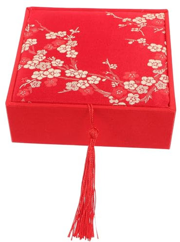 LIFKOME Chinesische Klassische Handgefertigte Schmuck-Organizer-Box Retro-Schmuckkästchen Schatztruhe Etui Hochzeit Süßigkeiten-Box Armband Armreif Container Organizer Rot
