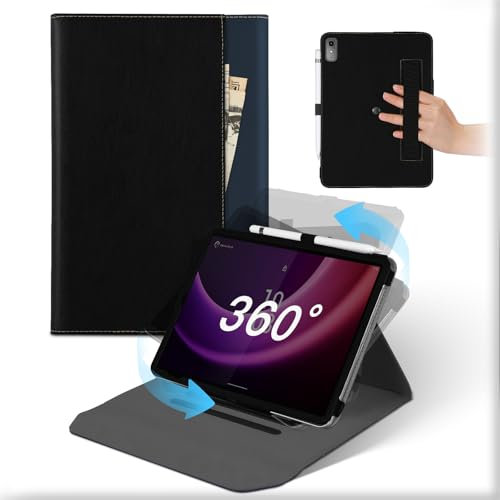For Lenovo Tab P11 2nd Gen 11.5 inch 2023 Case, Leather 360°Rotating and Detachable Stand Folio Cover with Pencil Holder, Auto Wake/Sleep Flip Protective For Tab P11 2nd Gen Black Blue