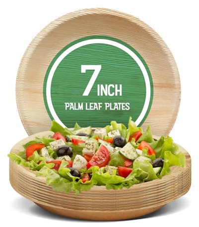 RelianceUK 100 Pack 7 Inch(18cm) Round Disposable Palm Leaf Plates | Biodegradable, Compostable, Microwave Safe Picnic Party Plates | Suitable for Hot and Cold Food Items