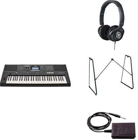Yamaha Tastiera digitale portatile versatile PSR-E473 in dotazione con cuffie HPH-150, supporto per tastiera L-2C e pedale sustain