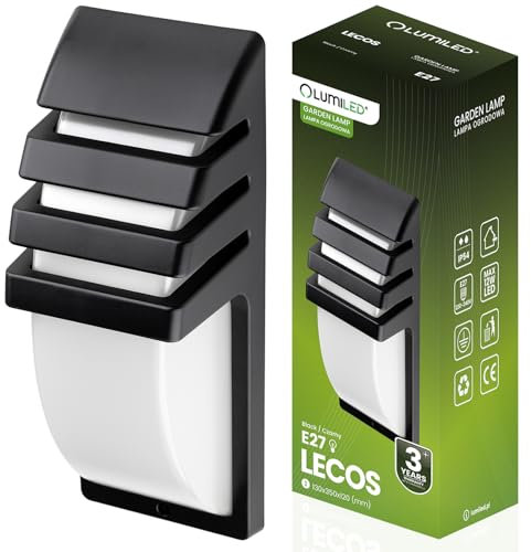 Lumiled Außenwandleuchte Modern 230V E27 Wandlampe Außenlampe Wandleuchte Aluminium Kunstoff(PC) Schwarz IP54 Wasserdicht Outdoor Außen Garten Gartenlampe