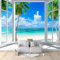 Papier Peint Mural Salon Mer Paysage Marin Fenêtres Tropical 300x210 cm Papier Peint Panoramique Intissé Moderne, Décoration Murale Poster Tableaux Muraux Imprimé 3D Tapisserie Photo