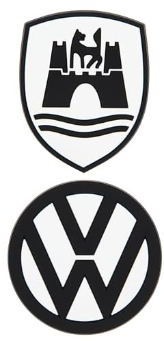 BRISA VW Collection - Volkswagen Rubber Magnet - Front Magnete für Kühlschrank, Magnettafel, Whiteboard, Pinnwand (2er Set VW Logo & Wolfsburg Wappen)