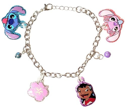 Stitch Metallarmband, Stitch Bettelarmband mit Cartoon Anhänger,Verstellbares Stitch Armband für Mädchen und Frauen, Perfektes Freundschaftsarmband und Geschenk für Geburtstag & Weihnachten (18cm)
