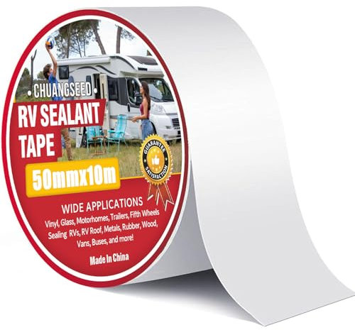 CHUANGSEED Ruban Adhésif de réparation de VR blanc,ruban en caoutchouc butyle,5cmx10m,Ruban pour Caravane,white rv sealant tape pour RV,Camping-Car,toiture,Bateau réparer Les Fuite