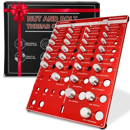 Thread Checker, 34 Nut & Bolt Thread Size Checker with 8 Drill Bit Gauge, Thread Gauge Identifier for 19 Standard & 15 Metric, Aluminum Board Steel Bolts