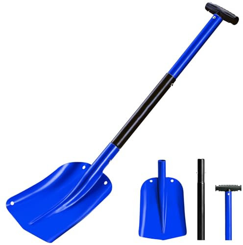 Schneeschaufel Abziehbar, Schneeräumer mit Antirutschgriff, 54-82cm Ausziehbar Lawinenschaufel, Schneeschieber Kinder, Professionelle Notschaufel Aluminium für Gartenarbeit Winter Auto im Freien