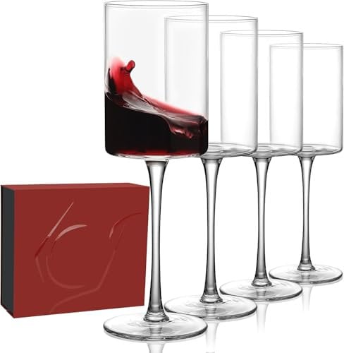 Lot de 4 Verres à Vin Rouge 14oz - Design Élégant avec Longue Tige, Verres à Vin Original en Cristal Sans Plomb, Verres à Pied Premium pour Dîner, Mariage, Cadeau Chic - Présentation Médiévale