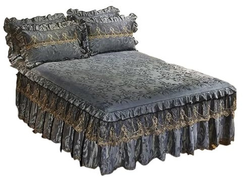 Bett-Rock 3-teilige Tagesdecke auf dem Bett, luxuriöser Bettrock aus Spitze, verdicken Sie schöne Bettwäsche, Bettlaken, Tagesdecken for Zuhause, Queensize-/Kingsize-Bett Elastischer Staub-Rüschen Ruf