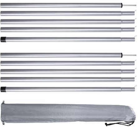 NAKIHOUSE 2 Stück Zeltstangen mit Aufbewahrungstasche, Aluminium Zeltstange Teleskopstange für Tarp, Zelt, Sonnensegel, Camping, verstellbar von 40cm-200cm, Silber
