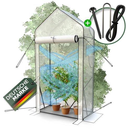 Heimfleiss® Tomatengewächshaus für Balkon & Garten | Tomaten Gewächshaus klein | Tomatenhaus Winterfest | Foliengewächshaus aus Folie & Metallgestell | Anzuchthaus Balkongewächshaus Pflanzenzelt