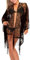 BSBUY Pareos Playa Mujer, Cubre Playa Sexy Hollow Out con Mangas Murciélago, Mujer Bikini Encaje Cover Up Cuello V Flecos, Transparencia Rebeca Frente Abierto de Punto, Negro
