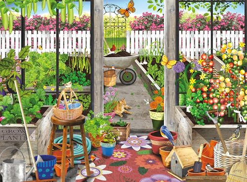 Buffalo Games Sapphire Select – Tracy Flickenger – Gartenhaus, Gewächshaus – 1000-teiliges Puzzle – Herausfordernd und lustig – Puzzlebrett mit Blauer Rückseite – Geschenkbox – Poster in voller Größe