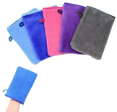 ZFRITP Pack of 5 Face Washcloths, Body Wash Mitt, Reusable Wash Gloves, Microfibre Wash Cloth Set, Flannel, Soft, Strong Water Absorption, 15 x 21 cm (5 Colours)