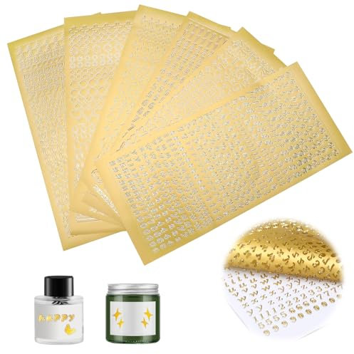 APOMOONS 6 Stück Buchstaben Aufkleber Gold, Klebebuchstaben Gold mit Zahlen und Multi-Pattern, Wachsbuchstaben für Kerzen, Sticker Buchstaben für Taufen, Kommunionen, Grußkarten, Postkarten