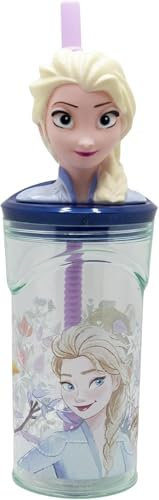 Frozen 3D Kids Tumbler with Lid and Straw – 360ml Reusable BPA-Free Plastic Cup – Disney Princess Elsa Anna Drinkware – Ideal for Lunchbox, Travel, Parties & Gifts