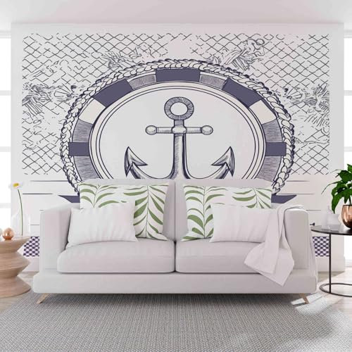 Anker Nautikstil 3D Tapete Wandpaneele 200 x 140 cm, Weiß Fototapete Wohnzimmer Schlafzimmer, Kinderzimmer Tapete Wandtapete Motivtapeten