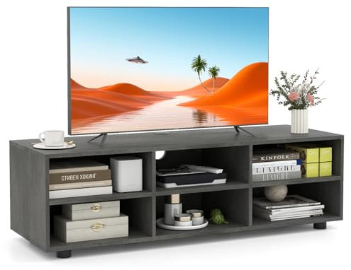 COSTWAY TV Stand Cabinet for TVs up to 40/55, Wooden Media Entertainment Center with Storage Cubes and Adjustable Shelves, TV Unit Console Table for Living Room Bedroom (Grey, 6 Cubes)
