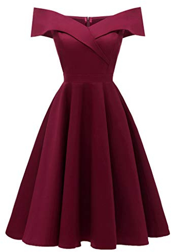 Robe Cocktail Femme Épaules Dénudées- Robe Demoiselle d'honneur Sexy Plissée Coupe Ourlet Ample Couleur Unie Chic Et Élégants Fluide Simple Décontracté Confortable Classiques Dress pour Party