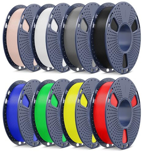 SUNLU 250g High Speed ABS Filament Set 8 Farben, 3D Drucker Filament ABS | 350mm/s Hochgeschwindigkeits ABS Filament, 250G Spule Schwarz+Weiß+Grau+Beige+Rot+Blau+Gelb+Olivgrün