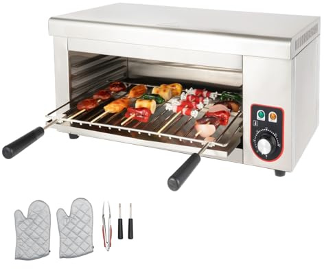 1500W Commercial Cheese Melter Machine, 110V Countertop Wall-Mount Salamander Broiler, Stainless Steel Electric Raclette Grill, 122-572°F for Melt Cheese, Toast Sandwiches, Grill Steaks