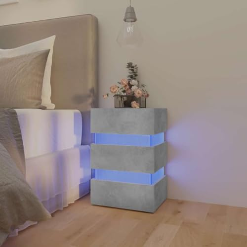 AJJHUUKI Table de chevet LED Gris béton 45 x 35 x 67 cm