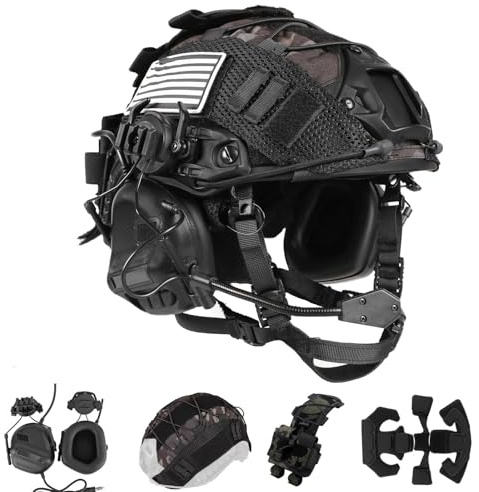 WLXW Taktischer Helm Mit Headset – 4-in-1, Verbessert, Verstellbar, Mit Helmabdeckung for CS Airsoft Cosplay, Militärausrüstung, Wargame