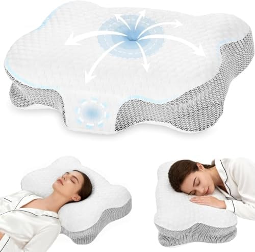 Dozion Cuscino Cervicale per Dormire - Cuscino Ortopedico in Memory Foam, Ergonomico, Supporto Collo Fianco/Schiena, Federa Sfoderabile e Lavabile, 58×40×13/10 cm (Bianco)