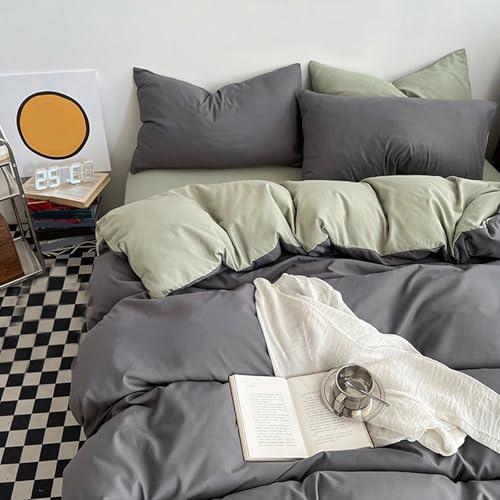 KLUOT Baumwolle Bettwäsche 180 x 220 cm Bequemes Bettbezug Grau Grün | 100% Baumwolle Doppelbett Wendebettwäsche Deckenbezug mit Reißverschluss Weich Atmungsaktiv Pflegeleicht Langlebig