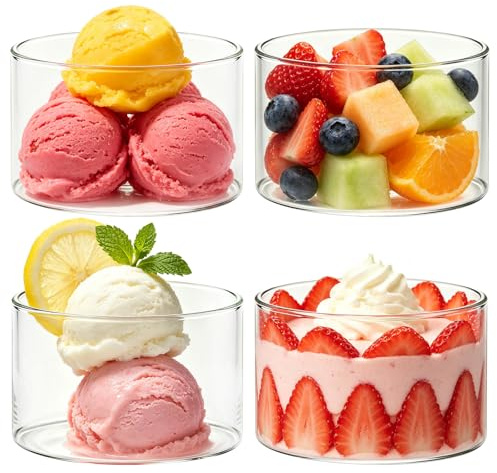 ZoneYan Coppette Gelato Vetro 200 ml, Coppe de Gelato Trasparente, Bicchieri Dessert Vetro per Gelato, Yogurt, Budino, Lavabili in lavastoviglie (B, 400ml)