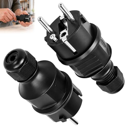 2 Pièces Fiche Male Prise Electrique,Fiche de Protection Robuste en Caoutchouc & Plastique,Ensemble de Mâles 220V IP54,pour Utilisation Extérieure,pour Chantiers et Applications Professionnelles.