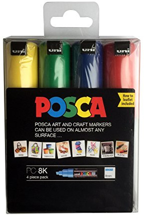 POSCA Marker 8mm - Yellow/Green/Blue/Red (Pack of 4)