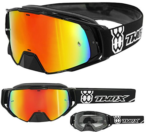 TWO-X Cross-Brille - Motocross-Brille mit verspiegeltem Iridium Glas - Motorrad-Brille - Enduro & Downhill - Schutz-Brille - Modell Rocket - Schwarz
