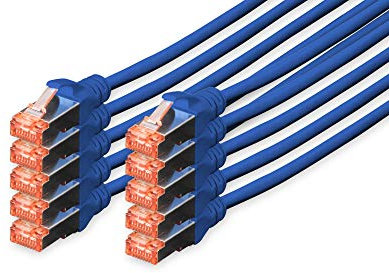 DIGITUS Cavo LAN Cat 6 - 5m - 10 pezzi - Cavo di rete RJ45 - S/FTP schermato - Compatibile con Cat 6A e Cat 7 - Blu