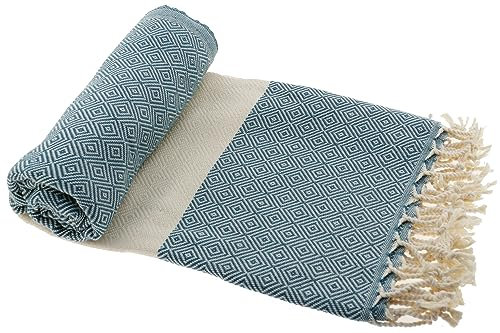 Stefano Ferrante ELMAS Hamamtuch Saunatuch Pestemal Fouta Strandtuch Badetuch Handtuch Baumwolle Backpacker 100x180 cm (Petrol)