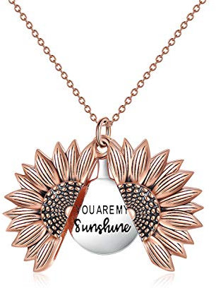 VONALA Sunflower Necklace for Women You are My Sunshine Engraved Locket 925 Sterling Silver Necklace (Rose Gold Plated)