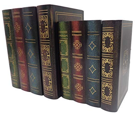 ISOTO 2PCS False Book Box Decorative Ornaments Wooden Keepsake Boxes Home Decorations Storing Storage collection Organizer Treasure Chest Gifts (Large & Small Set)
