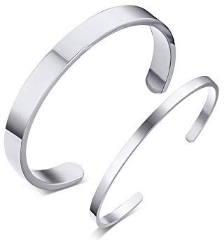 VNOX Bracelet Manchette Personnalisé Acier Inoxydable 4/8mm Or rose Relation Amicale Couple Bracelet d'inspiration Familiale ID Message Bijoux pour Hommes Femmes