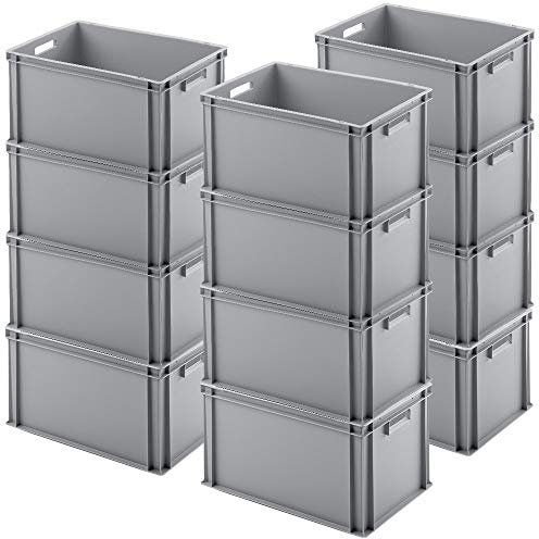 BRB 12x Euro-Stapelbehälter, LxBxH 600x400x320 mm, grau, PP, lebensmittelecht
