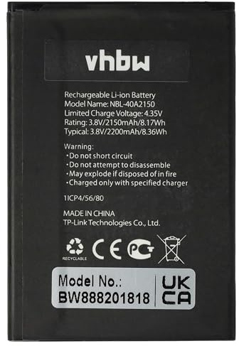 vhbw Akku Ersatz für Neffos/TP-Link NBL-40B2150 | NBL-40A2150 für Handy Smartphone Telefon (2050 mAh, 3,8 V, Li-Ion)